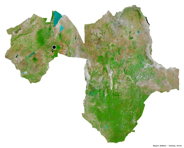 坦桑尼亚地区Manyara的形状 其首都被白色背景隔离 卫星图像 3D渲染 — 图库照片