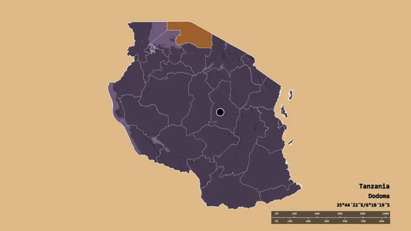 Forma Desnaturalizada Tanzania Con Capital División Regional Principal Área Separada —  Fotos de Stock