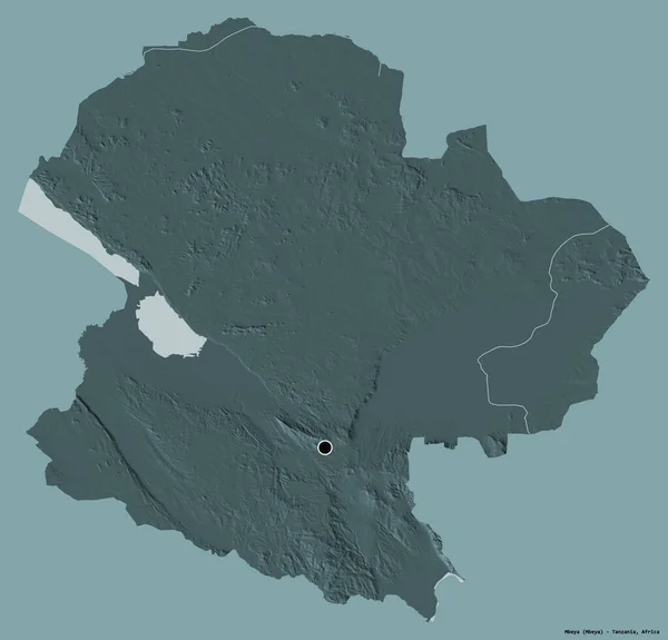 它的形状是坦桑尼亚地区的坦桑尼亚 其首都被隔离在一个纯色的背景上 彩色高程图 3D渲染 — 图库照片