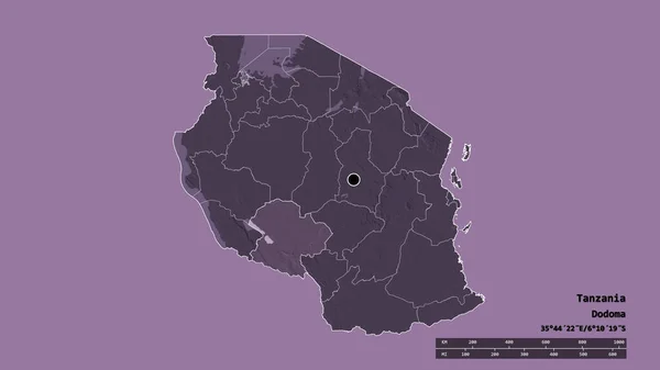 Forma Dessaturada Tanzânia Com Sua Capital Principal Divisão Regional Área — Fotografia de Stock