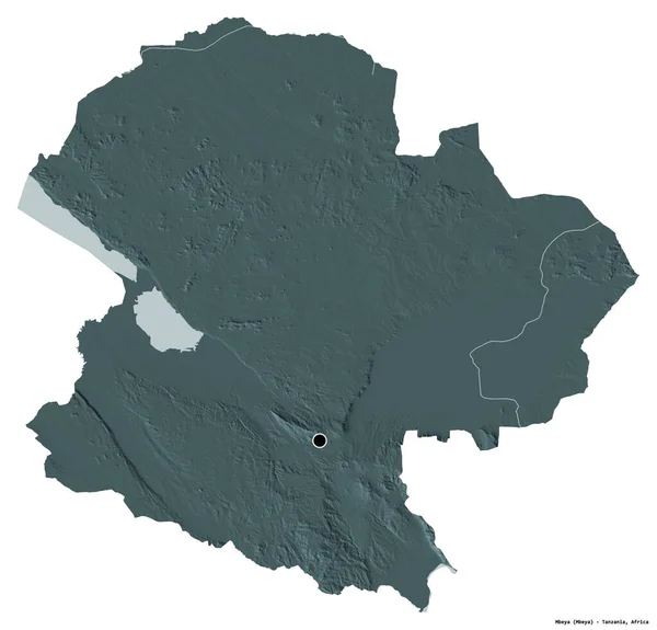 Форма Мбея Танзанії Столицею Ізольованою Білому Тлі Кольорові Карти Висот — стокове фото