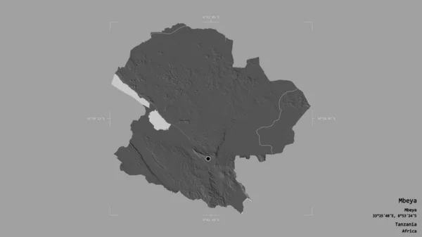 坦桑尼亚区域的纳西亚地区 在一个地理参照框的坚实背景上被隔离 Bilevel高程图 3D渲染 — 图库照片