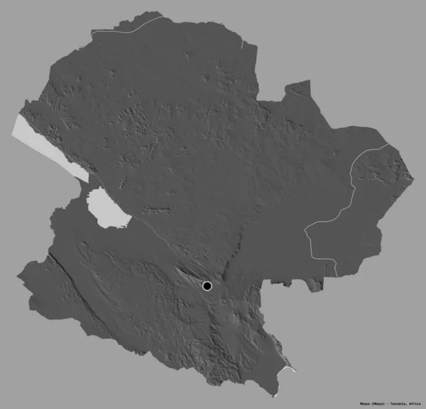 它的形状是坦桑尼亚地区的坦桑尼亚 其首都被隔离在一个纯色的背景上 Bilevel高程图 3D渲染 — 图库照片