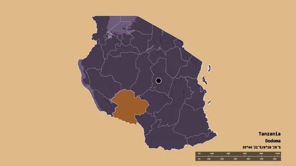 Die Ungesättigte Form Tansanias Mit Seiner Hauptstadt Der Wichtigsten Regionalen — Stockfoto