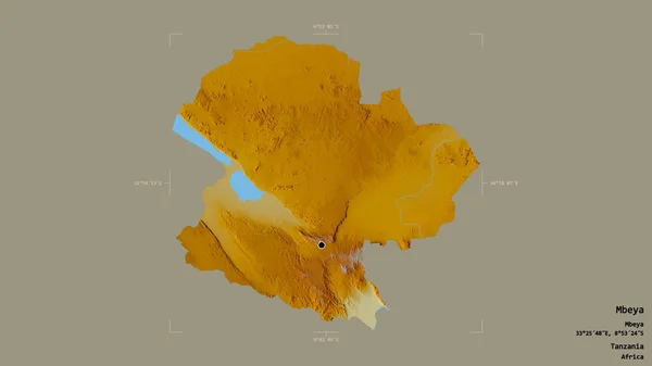 坦桑尼亚区域的纳西亚地区 在一个地理参照框的坚实背景上被隔离 地形浮雕图 3D渲染 — 图库照片