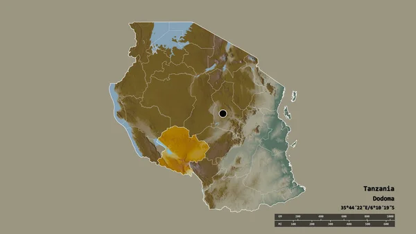 Обесцвеченная Форма Танзании Столицей Главным Региональным Отделением Отделенной Территорией Мбеи — стоковое фото