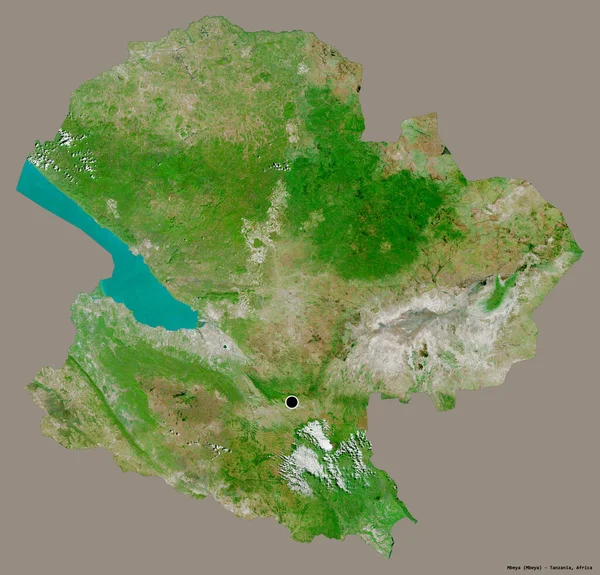 タンザニア地方のムベヤの形で その首都はしっかりとした色背景に隔離されています 衛星画像 3Dレンダリング — ストック写真