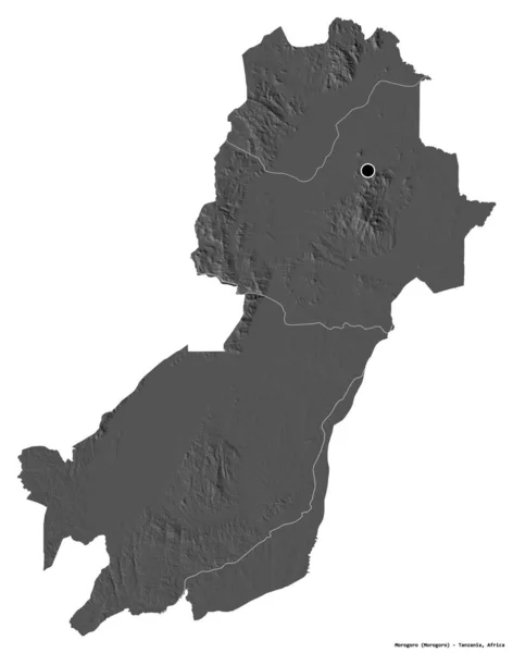 Forma Morogoro Región Tanzania Con Capital Aislada Sobre Fondo Blanco — Foto de Stock