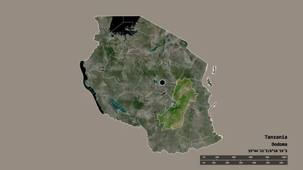 Обесцвеченная Форма Танзании Столицей Главным Региональным Разделением Отделенным Районом Морогоро — стоковое фото