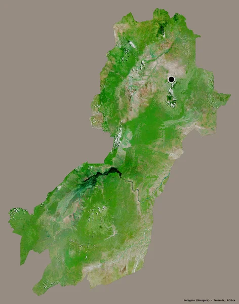坦桑尼亚地区的莫罗戈罗的形状 其首都用纯色背景隔开 卫星图像 3D渲染 — 图库照片