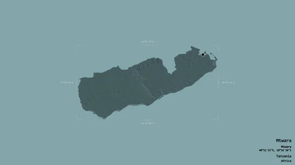 タンザニアの領域であるムタラの地域は 洗練された境界ボックス内の強固な背景に隔離されています ラベル 色の標高マップ 3Dレンダリング — ストック写真