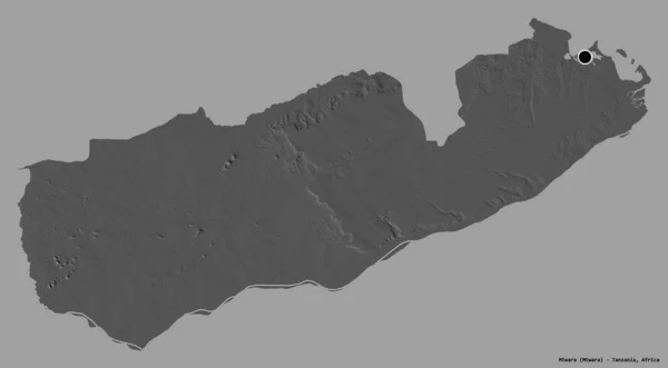 坦桑尼亚地区姆特瓦拉的形状 其首都以纯色背景隔离 Bilevel高程图 3D渲染 — 图库照片