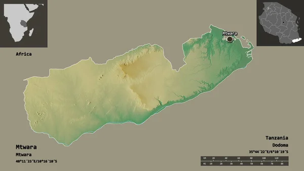 Forma Mtwara Región Tanzania Capital Escala Distancia Vistas Previas Etiquetas — Foto de Stock