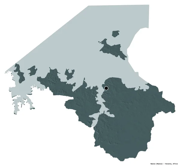 Форма Мванзы Региона Танзании Столицей Изолированной Белом Фоне Цветная Карта — стоковое фото