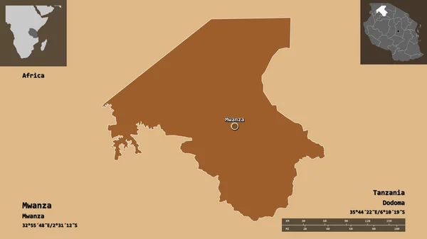 Forma Mwanza Región Tanzania Capital Escala Distancia Vistas Previas Etiquetas — Foto de Stock