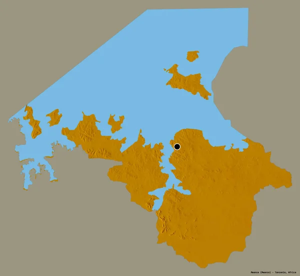 Forma Mwanza Região Tanzânia Com Sua Capital Isolada Fundo Cor — Fotografia de Stock
