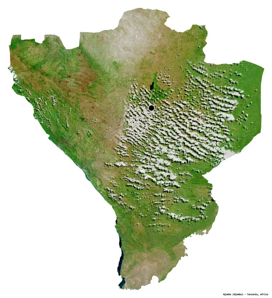 坦桑尼亚地区Njombe的形状 其首都被白色背景隔离 卫星图像 3D渲染 — 图库照片