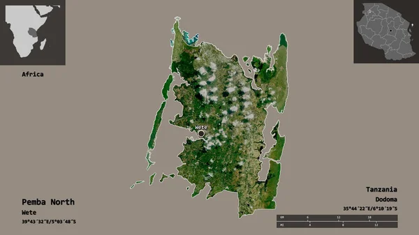 ペンバ北部 タンザニアの地域 首都の形状 距離スケール プレビューおよびラベル 衛星画像 3Dレンダリング — ストック写真