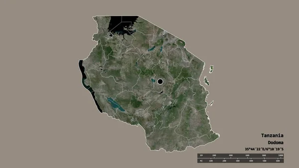 Обесцвеченная Форма Танзании Столицей Главным Региональным Разделением Отделенной Территорией Северного — стоковое фото