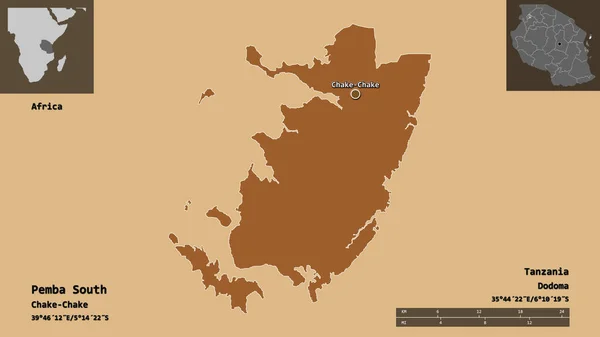 Forma Pemba Sud Regione Della Tanzania Sua Capitale Scala Distanza — Foto Stock