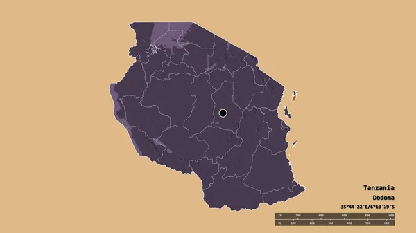 Forma Desolata Della Tanzania Con Sua Capitale Principale Divisione Regionale — Foto Stock