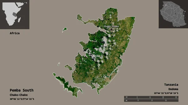 Forme Pemba Sud Région Tanzanie Capitale Échelle Distance Aperçus Étiquettes — Photo