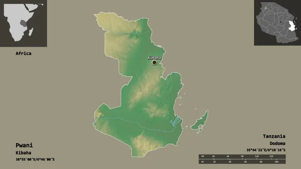 Forme Pwani Région Tanzanie Capitale Échelle Distance Aperçus Étiquettes Carte — Photo