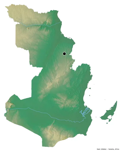 Форма Пвани Региона Танзании Столицей Изолированной Белом Фоне Топографическая Карта — стоковое фото