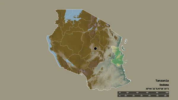 Forma Dessaturada Tanzânia Com Sua Capital Principal Divisão Regional Área — Fotografia de Stock