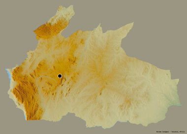 Ruvuma 'nın şekli, Tanzanya bölgesi, başkenti katı renk arkaplanı ile izole edilmiş. Topografik yardım haritası. 3B görüntüleme