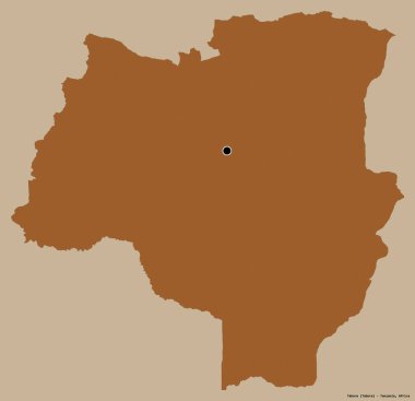 Tabora 'nın şekli, Tanzanya bölgesi, başkenti katı renk arkaplanı ile izole edilmiş. Desenli dokuların bileşimi. 3B görüntüleme