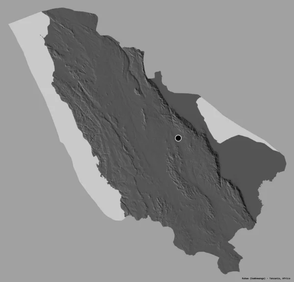 タンザニア地方のルクワの形で その首都はしっかりとした色背景に隔離されています 標高マップ 3Dレンダリング — ストック写真