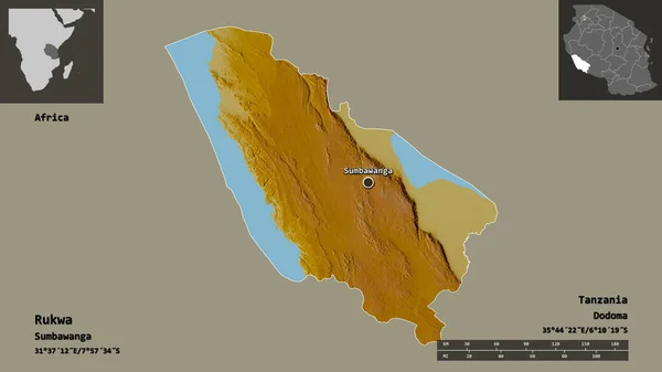 Форма Рукви Регіону Танзанії Столиці Масштаб Відстаней Превью Етикетки Карта — стокове фото
