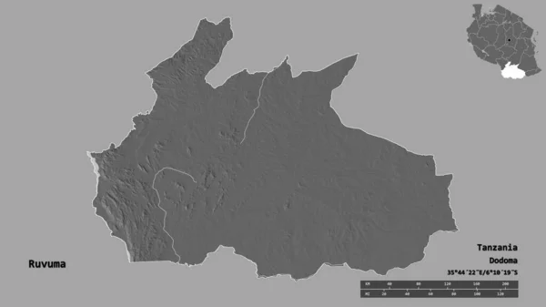 Forma Ruvuma Región Tanzania Con Capital Aislada Sobre Fondo Sólido — Foto de Stock