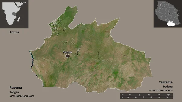 Shape Ruvuma Region Von Tansania Und Seine Hauptstadt Entfernungsskala Vorschau — Stockfoto