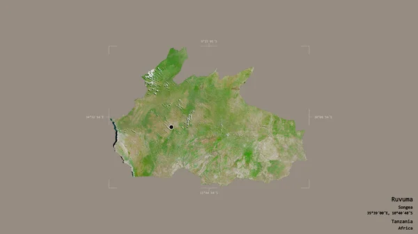 タンザニアの地域であるルブマの地域は 洗練された境界ボックス内の強固な背景に隔離されています ラベル 衛星画像 3Dレンダリング — ストック写真