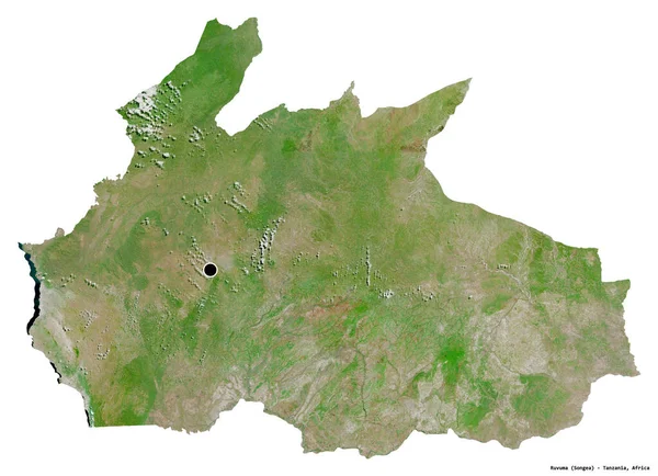 Форма Рувумы Региона Танзании Столицей Изолированной Белом Фоне Спутниковые Снимки — стоковое фото