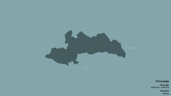 タンザニアの地方 シンヤンガの地域は 洗練された境界線の箱の中にしっかりとした背景に隔離されています ラベル 色の標高マップ 3Dレンダリング — ストック写真
