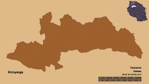Form Shinyanga Regionen Tanzania Med Dess Huvudstad Isolerad Solid Bakgrund — Stockfoto