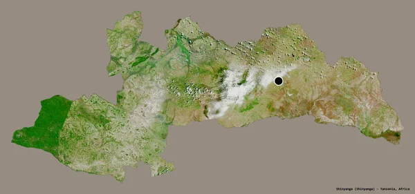タンザニア地方のシンヤンガの形で その首都はしっかりとした色背景に隔離されています 衛星画像 3Dレンダリング — ストック写真
