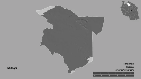 Tvar Simiyu Oblasti Tanzanie Hlavním Městem Izolovaným Pevném Pozadí Měřítko — Stock fotografie