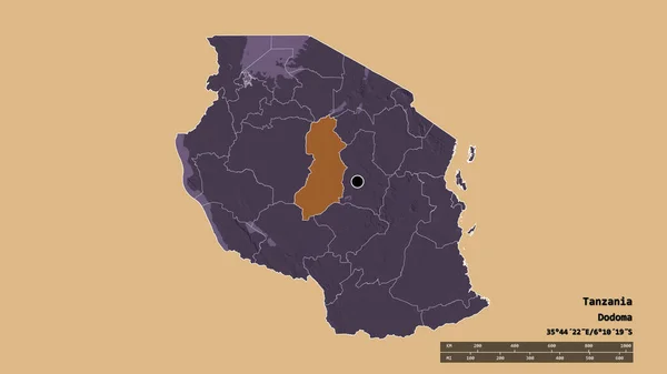 Afgebroken Vorm Van Tanzania Met Haar Hoofdstad Belangrijkste Regionale Divisie — Stockfoto