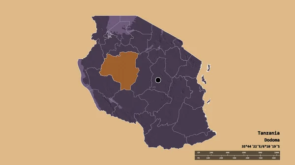 Forma Desolata Della Tanzania Con Sua Capitale Principale Divisione Regionale — Foto Stock
