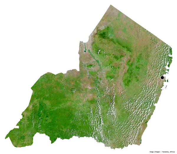 Tvar Tangy Oblasti Tanzanie Hlavním Městem Izolovaným Bílém Pozadí Satelitní — Stock fotografie