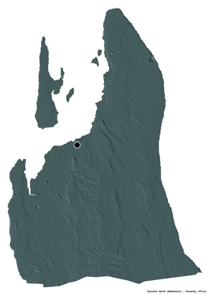 Forma Zanzibar Norte Região Tanzânia Com Sua Capital Isolada Fundo — Fotografia de Stock