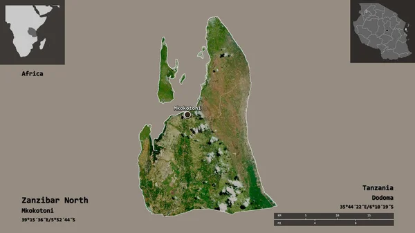 ザンジバル北部 タンザニアの地域 首都の形 距離スケール プレビューおよびラベル 衛星画像 3Dレンダリング — ストック写真
