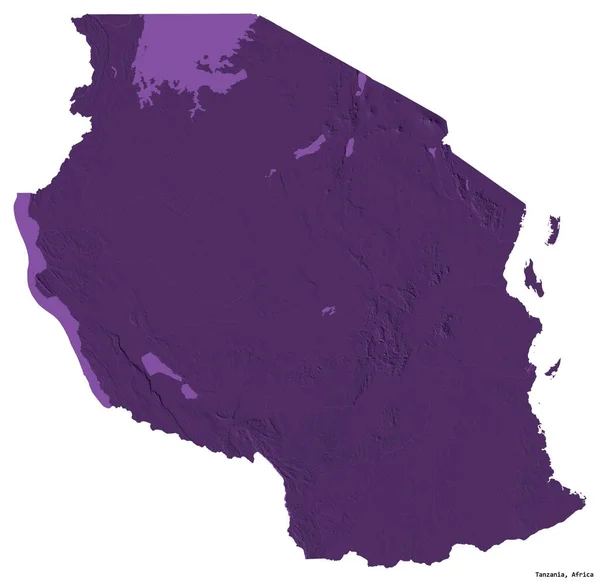 Форма Танзании Столицей Изолирована Белом Фоне Цветная Карта Высоты Рендеринг — стоковое фото
