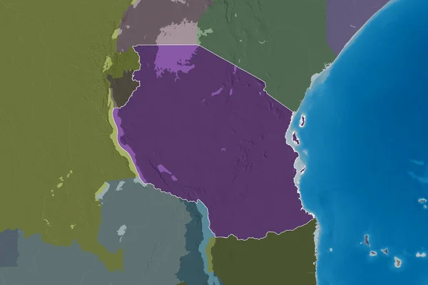 Расширенная Территория Очерченной Танзании Цветная Карта Высоты Рендеринг — стоковое фото