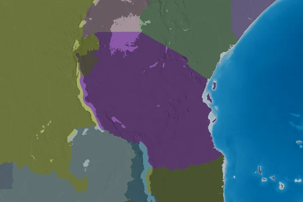タンザニアの拡張地域 色の標高マップ 3Dレンダリング — ストック写真