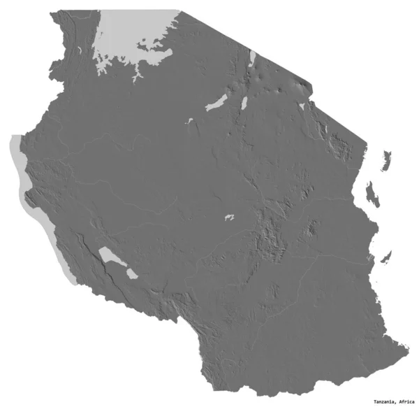 白い背景に孤立した首都タンザニアの形 標高マップ 3Dレンダリング — ストック写真